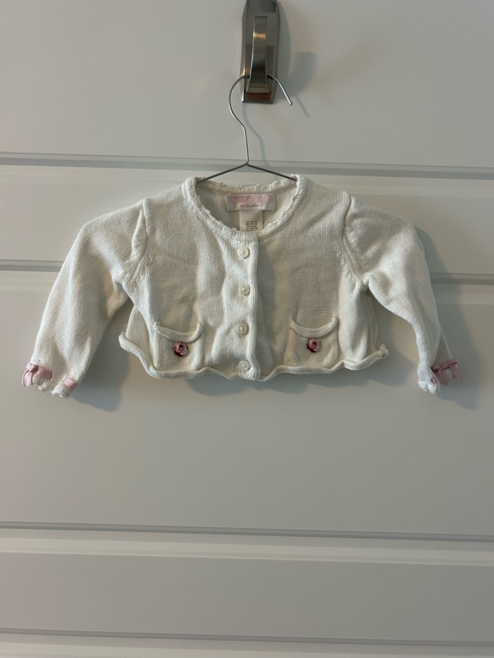 Janie and Jack White Baby Cardigan with Pink Roses Bows 3-6 Months